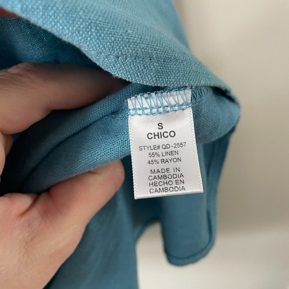 CUB Blue Linen Knee-length Shift Dress - Picture 8 of 9